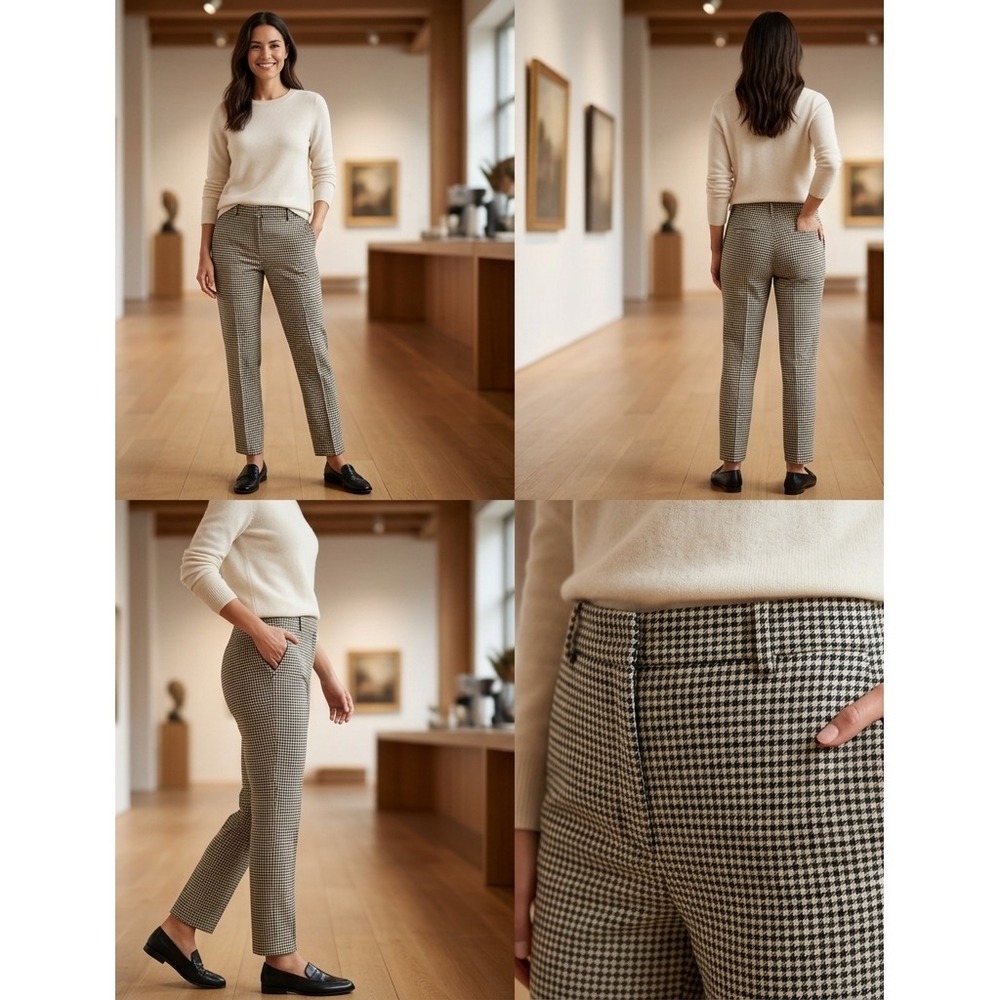 White House Black Market Elle‎  Slim Ankle Pants Womens 8 Tan Black Houndstooth